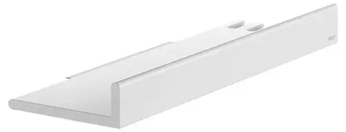 Weißer Wandablage mit abgerundeten Kanten, schmaler Form und einem schrägen Ende, ideal für Badezimmer oder moderne Wohnräume.